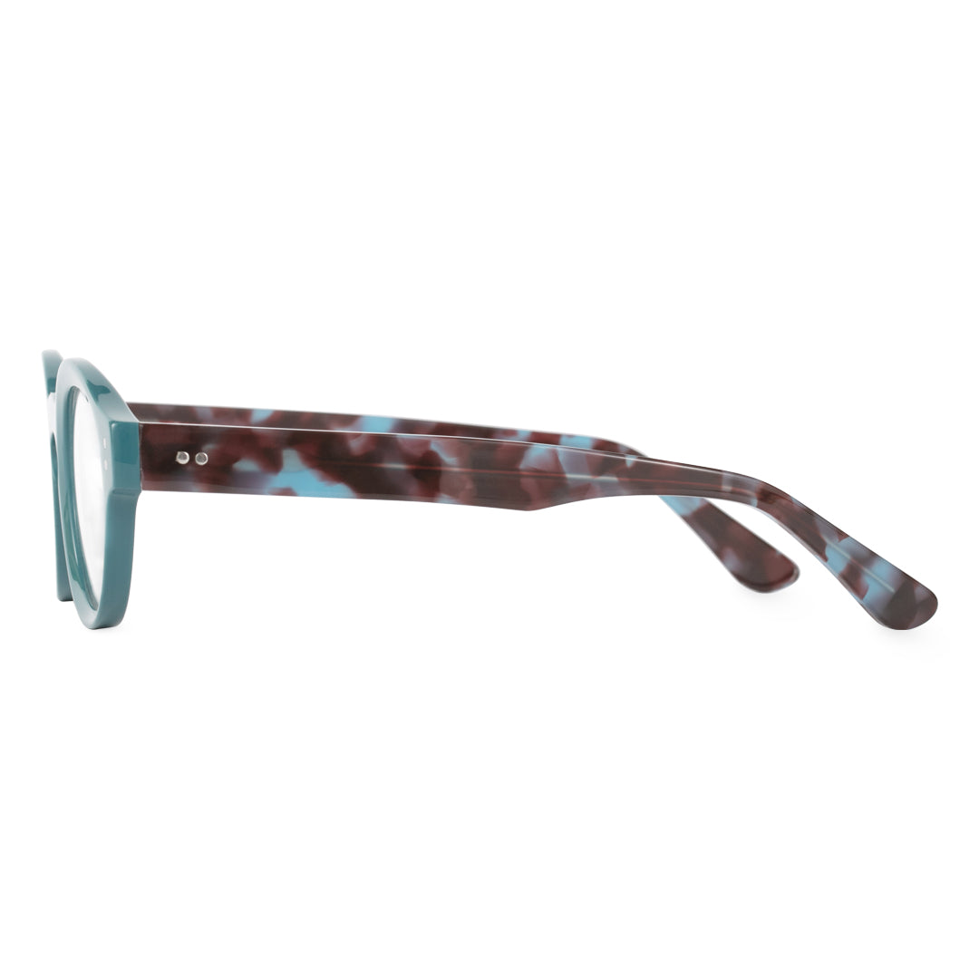 blue frame eyeglasses