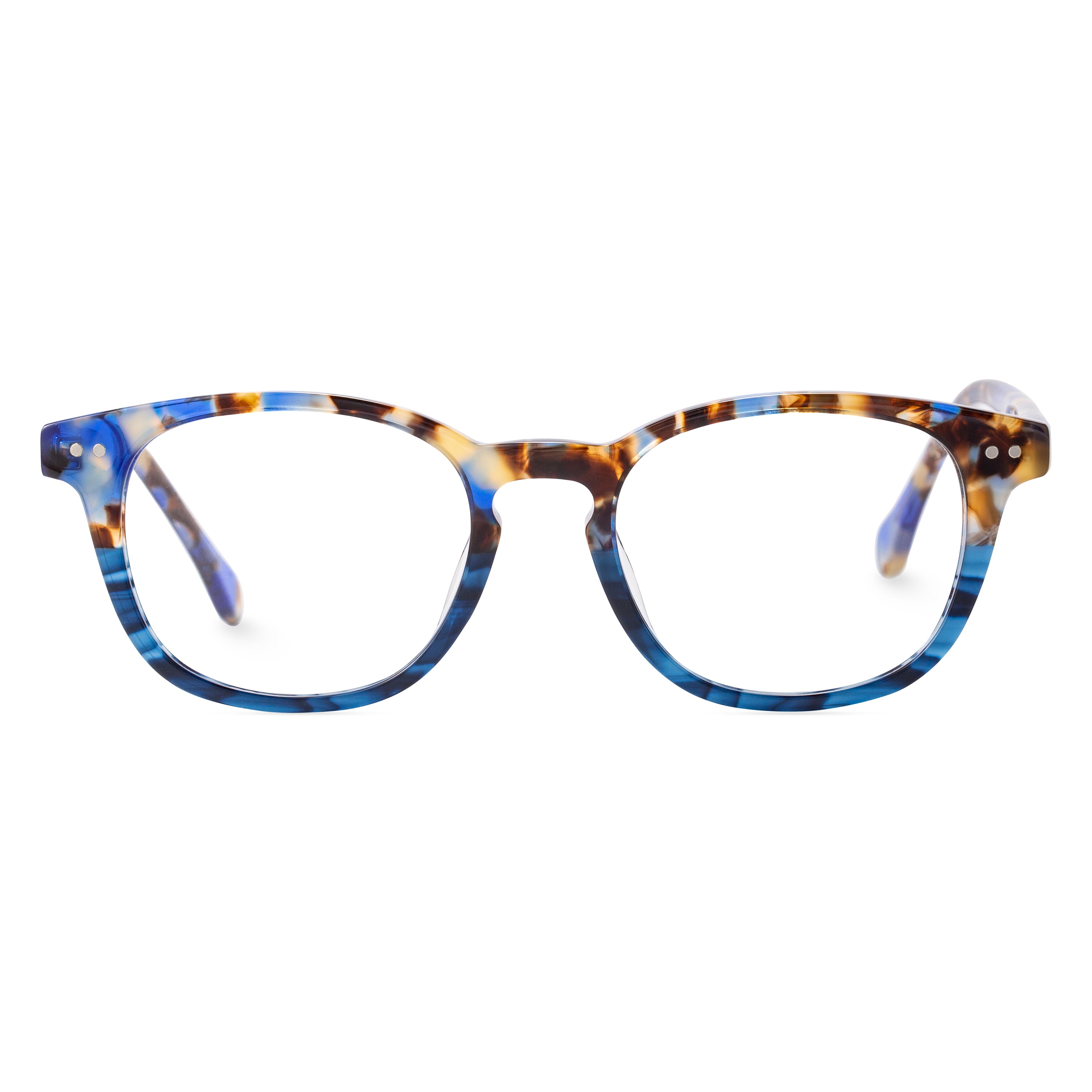 ELKLOOK Plastic Blue Tortoiseshell Round Prescription Glasses Frames ...