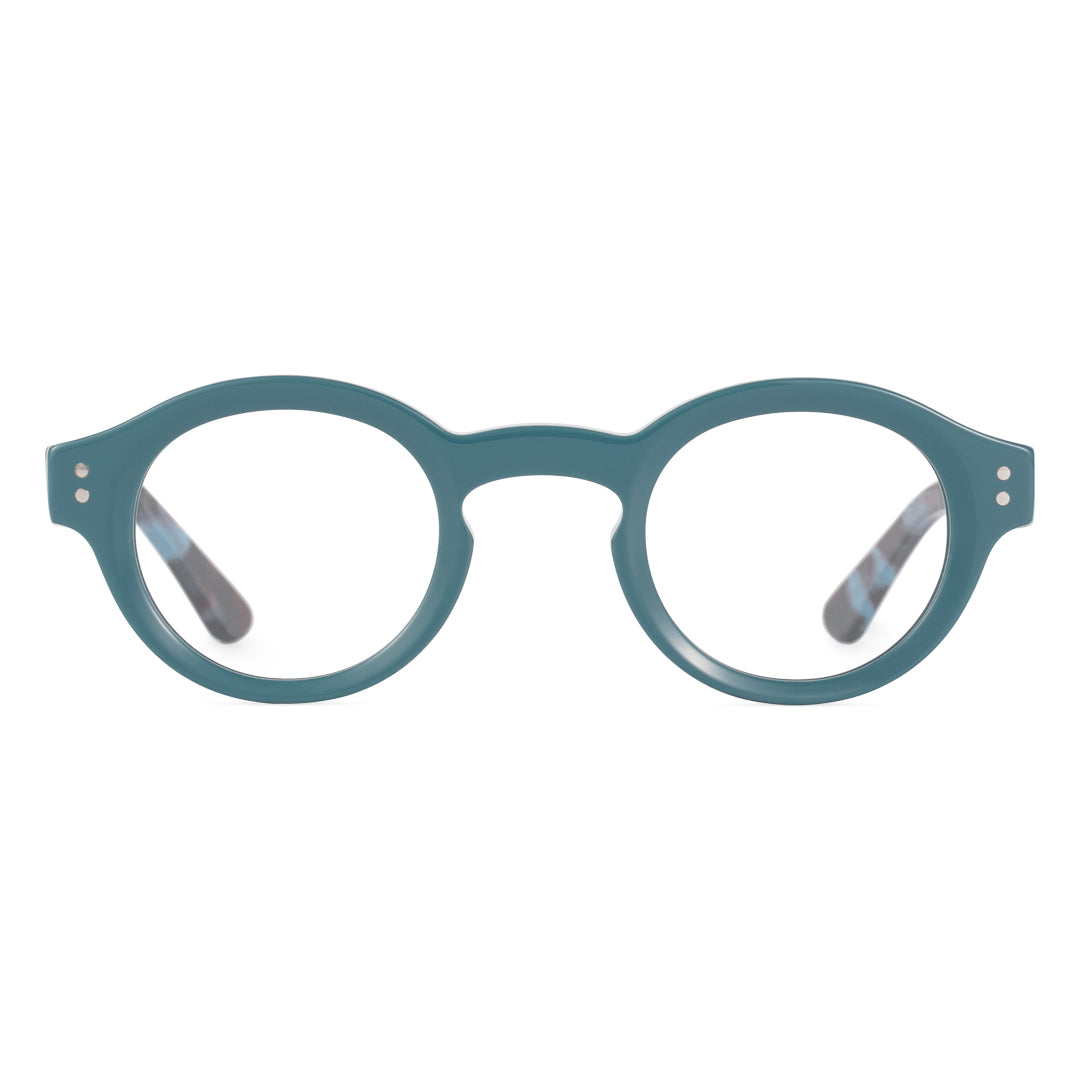blue frame eyeglasses