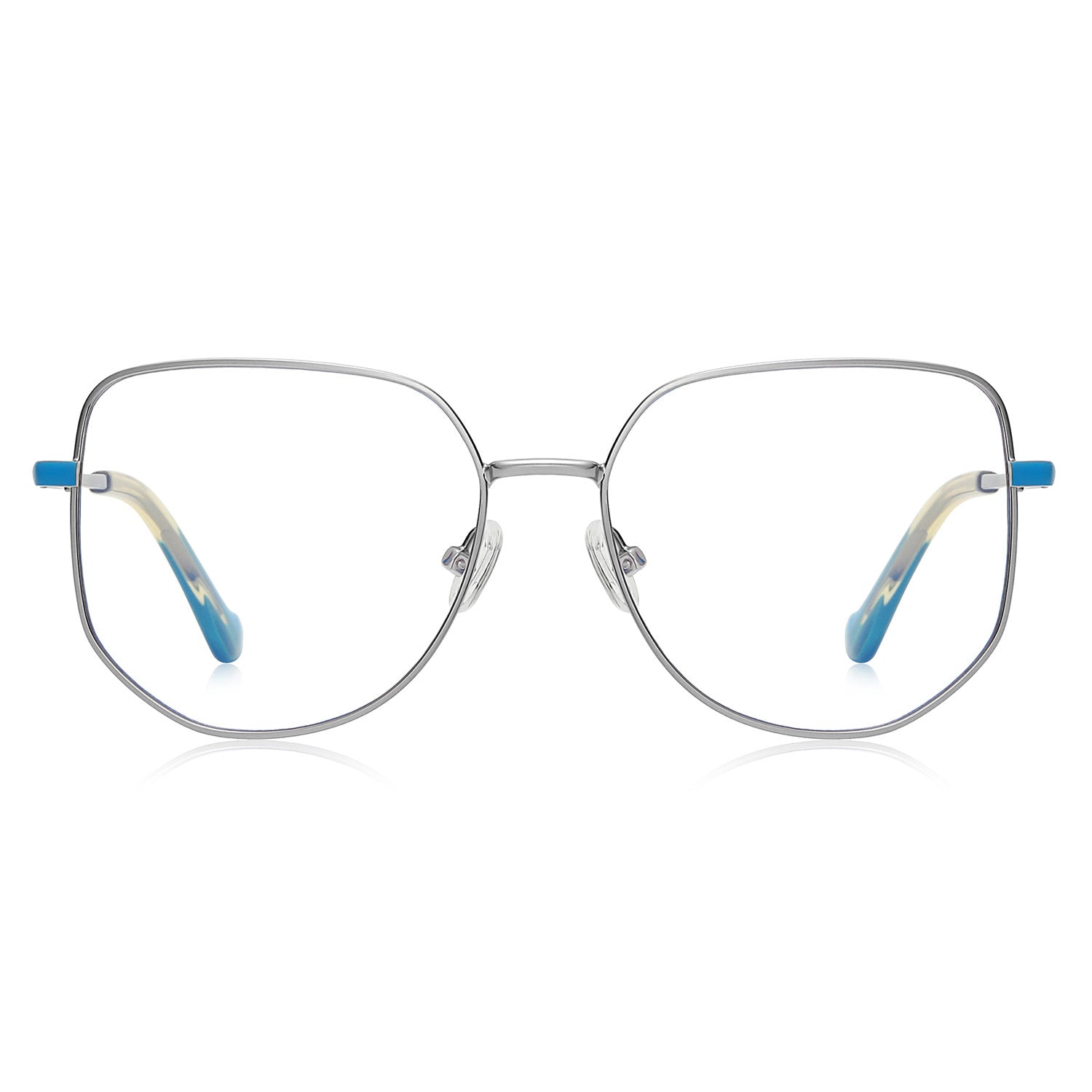 Gray | Geometric/Blue/Metal - Eyeglasses | ELKLOOK